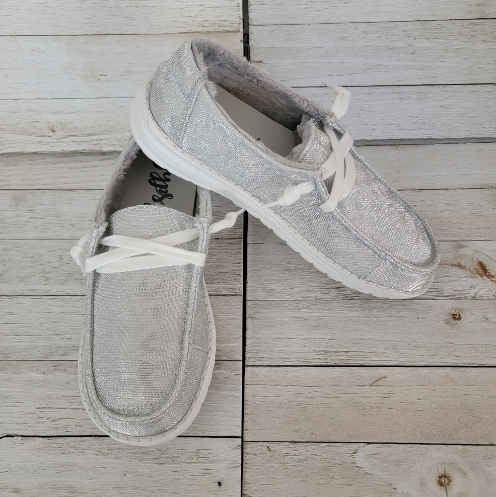 Silver Glitter Casual Lace-Up Women's Shoes